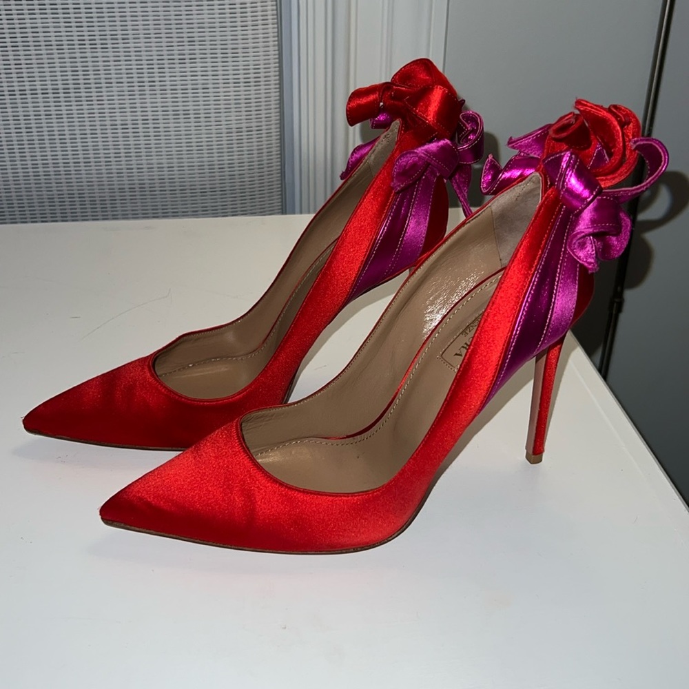 Aquazzura Pink & Red Satin Pumps